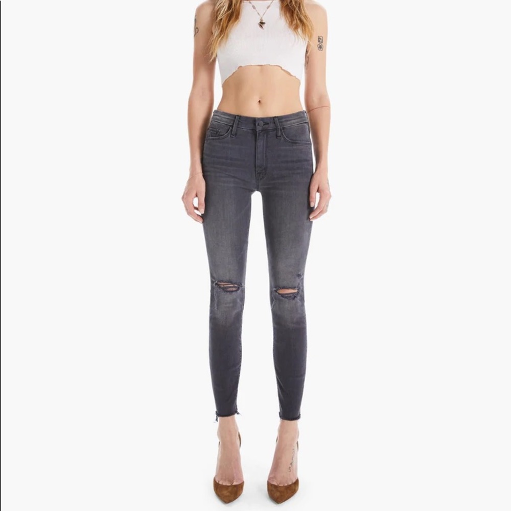 MOTHER The Looker Ankle Fray Jeans Burned Out Lanterns Grey 26